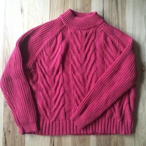 EUC J. Crew Chunky Cotton Cable-Knit Mock Neck Sweater Rouge Red